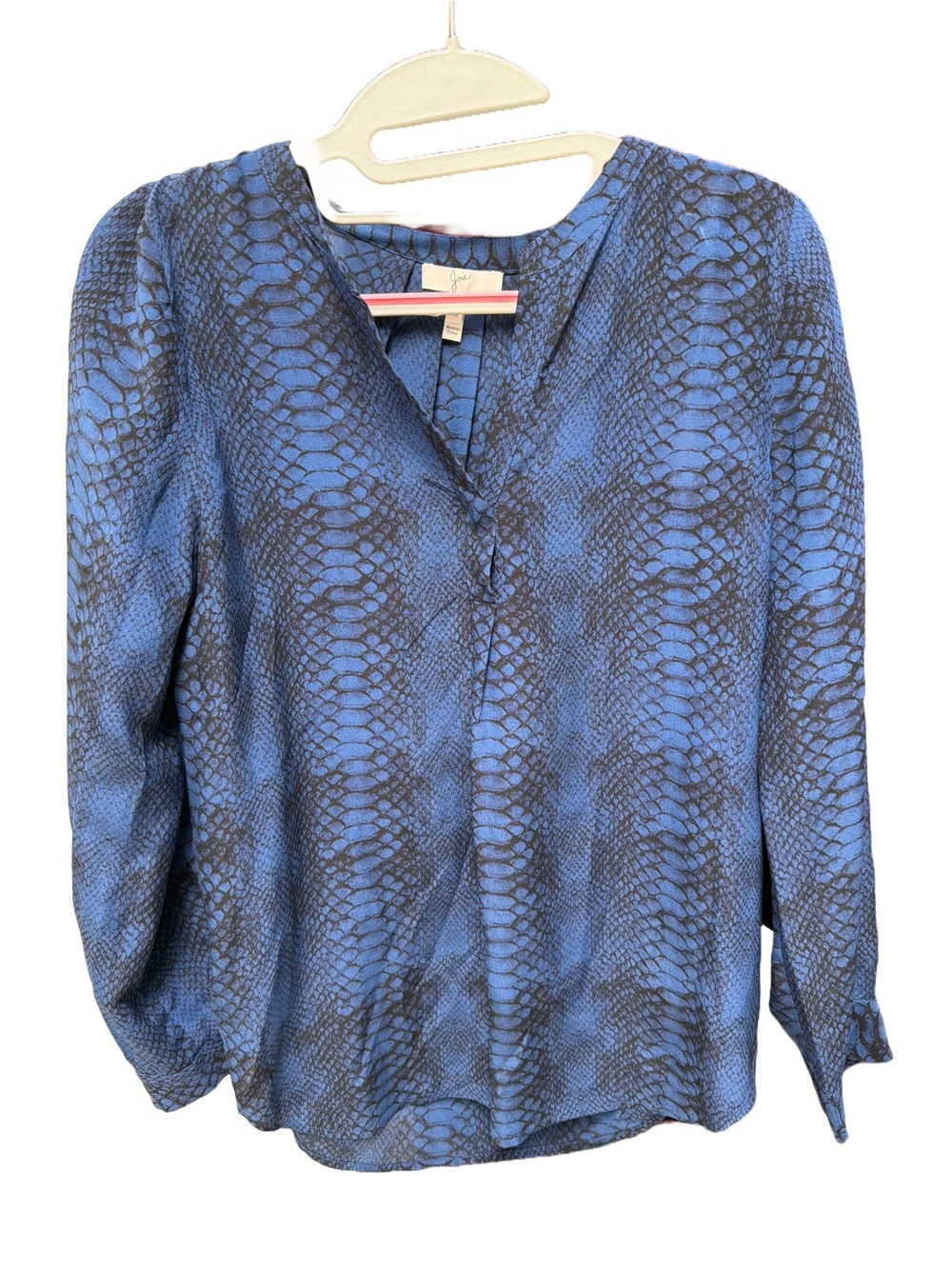 Joie Blue Snake-Print V-Neck Silk Blouse